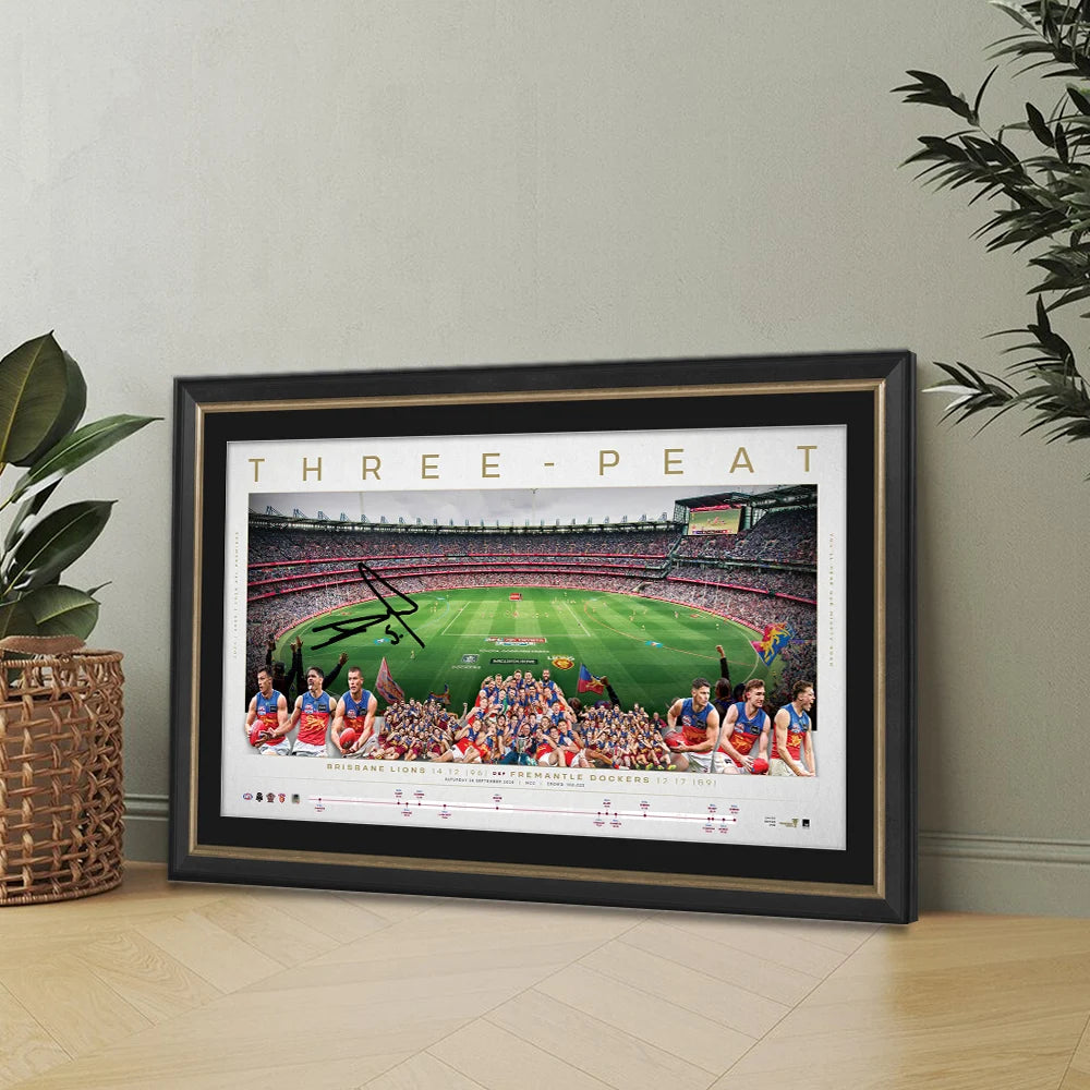 Brisbane Lions Threepeat Premiers Canvas With Inner Frame – TMTHU9637