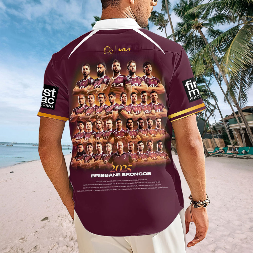 Brisbane Broncos 2025 NRL Premiers Short Sleeve Button-Down Shirt – HOATT14004