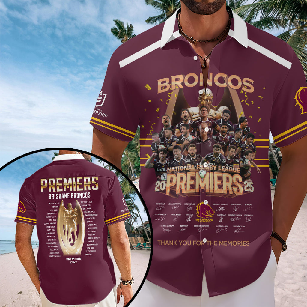 Brisbane Broncos 2025 Premiership Short Sleeve Button-Down Shirt – TANTN17655