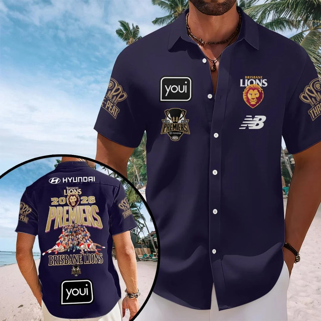 Brisbane Lions 2026 AFL Premiers Short Sleeve Button-Down Shirt – HOATT21604