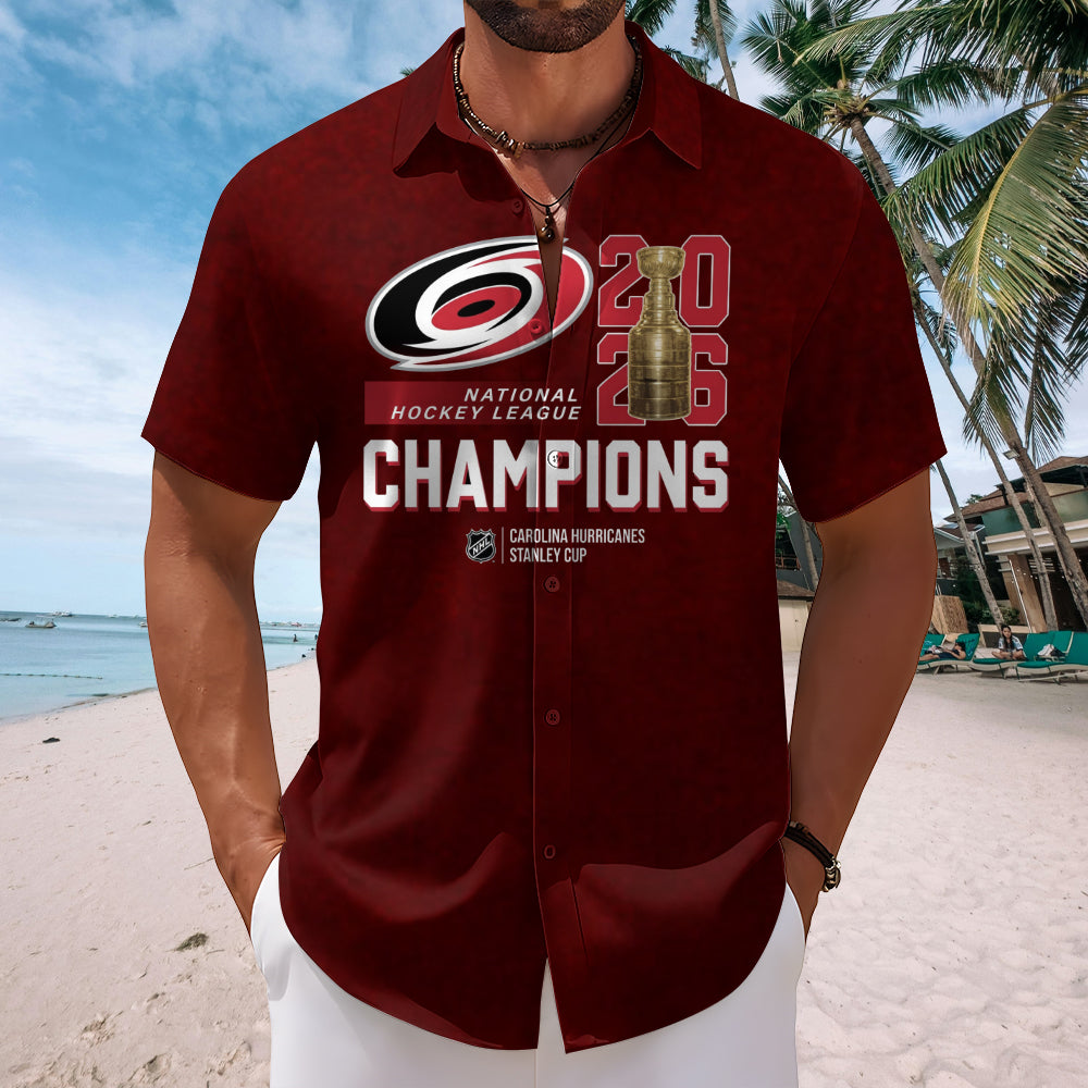 Carolina Hurricanes 2026 Stanley Cup Champions Short Sleeve Button-Down Shirt – TMTHU7051