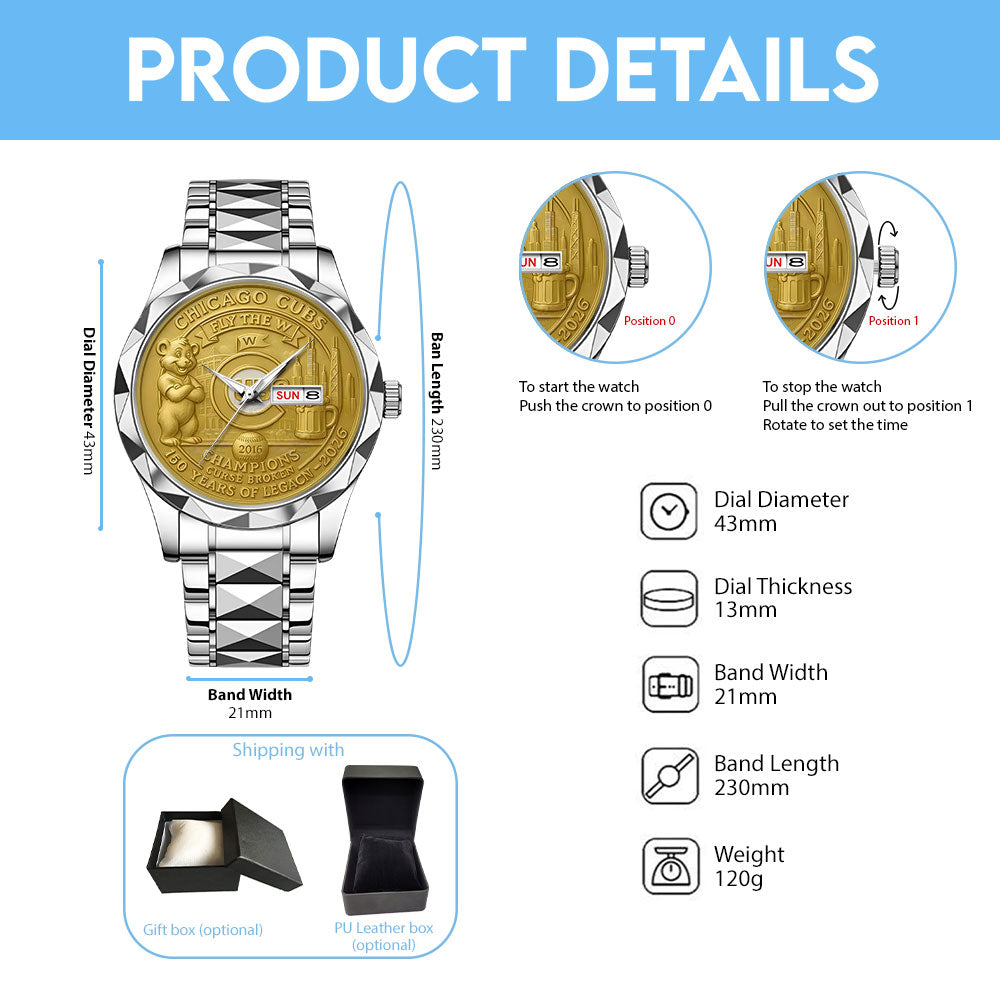 Chicago Cubs 150th Anniversary 2025 Alloy Luxury Quartz Watch – TANTN16490