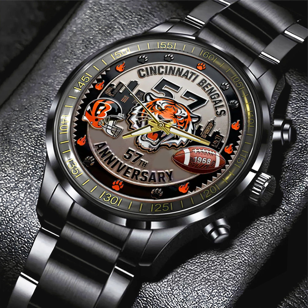 Cincinnati Bengals 57th Anniversary 2025 Black Stainless Steel Watch – TANTN18025