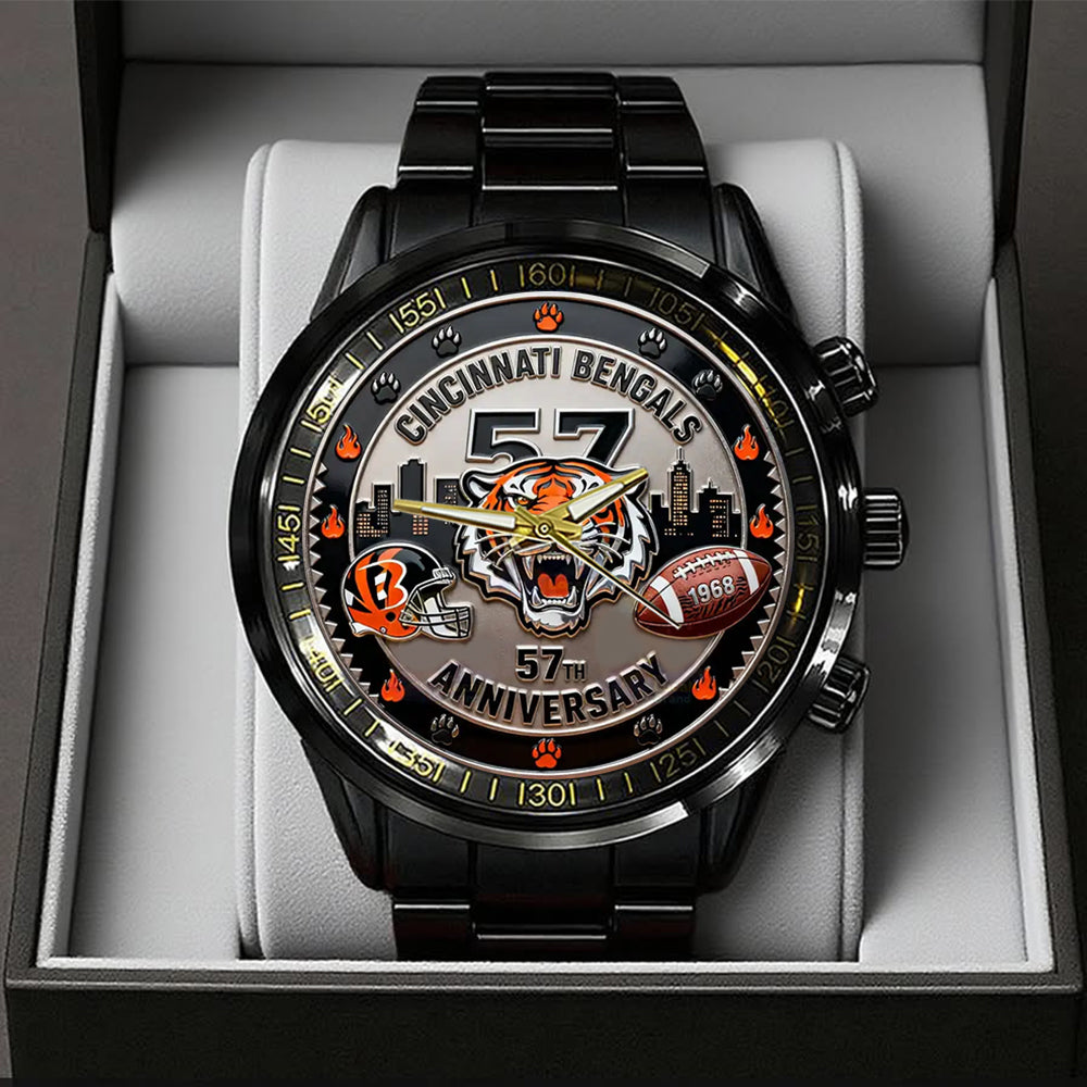 Cincinnati Bengals 57th Anniversary 2025 Black Stainless Steel Watch – TANTN18025