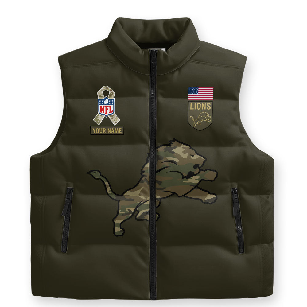 Personalized Detroit Lions x Salute To Service 3D Sleeveless Down Jacket – TMTHU1136