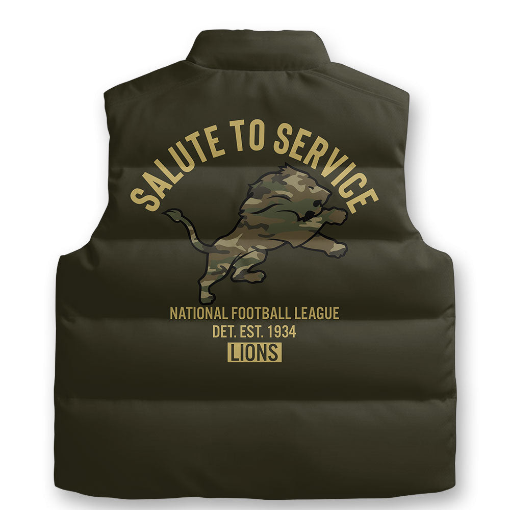 Personalized Detroit Lions x Salute To Service 3D Sleeveless Down Jacket – TMTHU1136