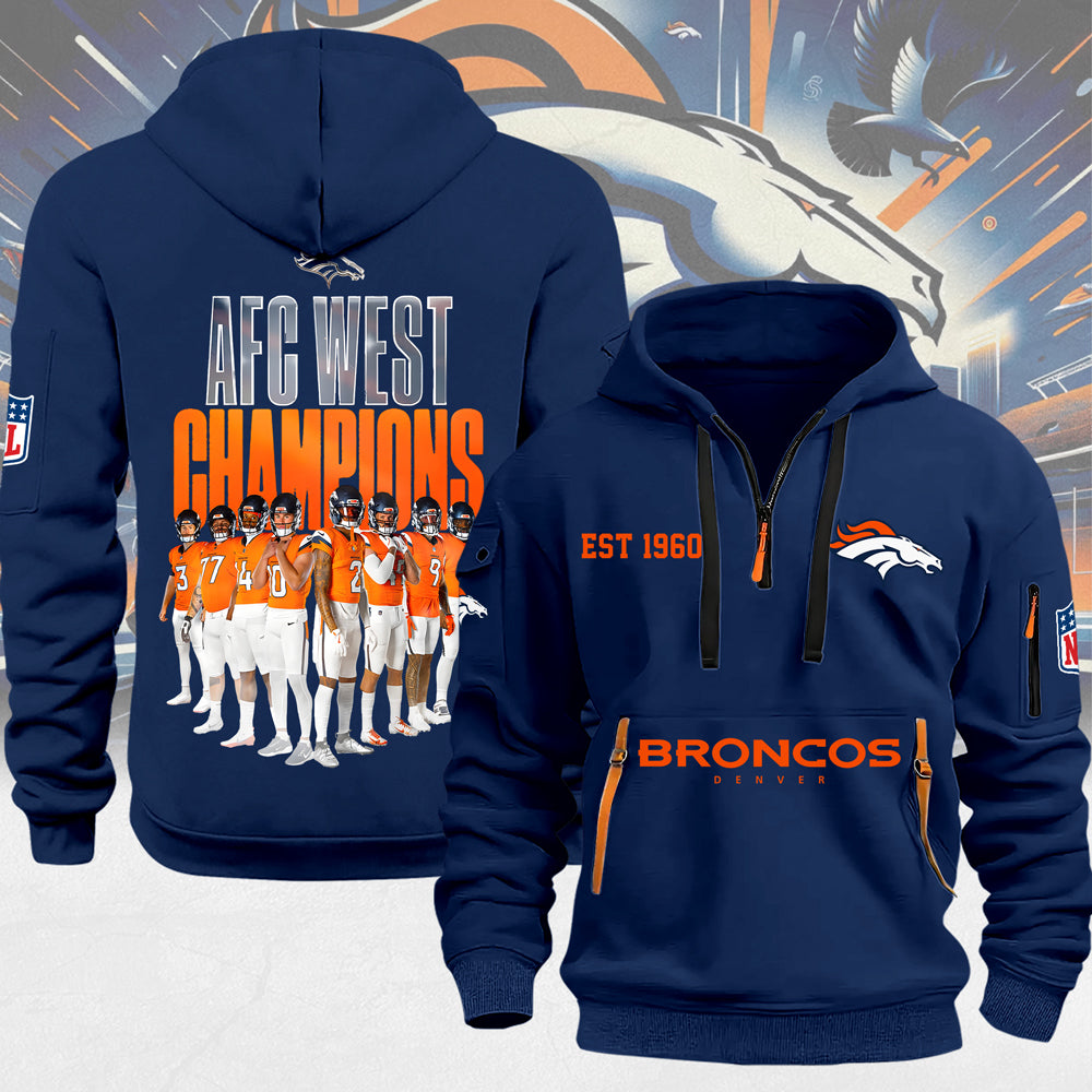 Denver Broncos 2025 AFC West Champions 2D Quarter Zip Hoodie – MAITM14259