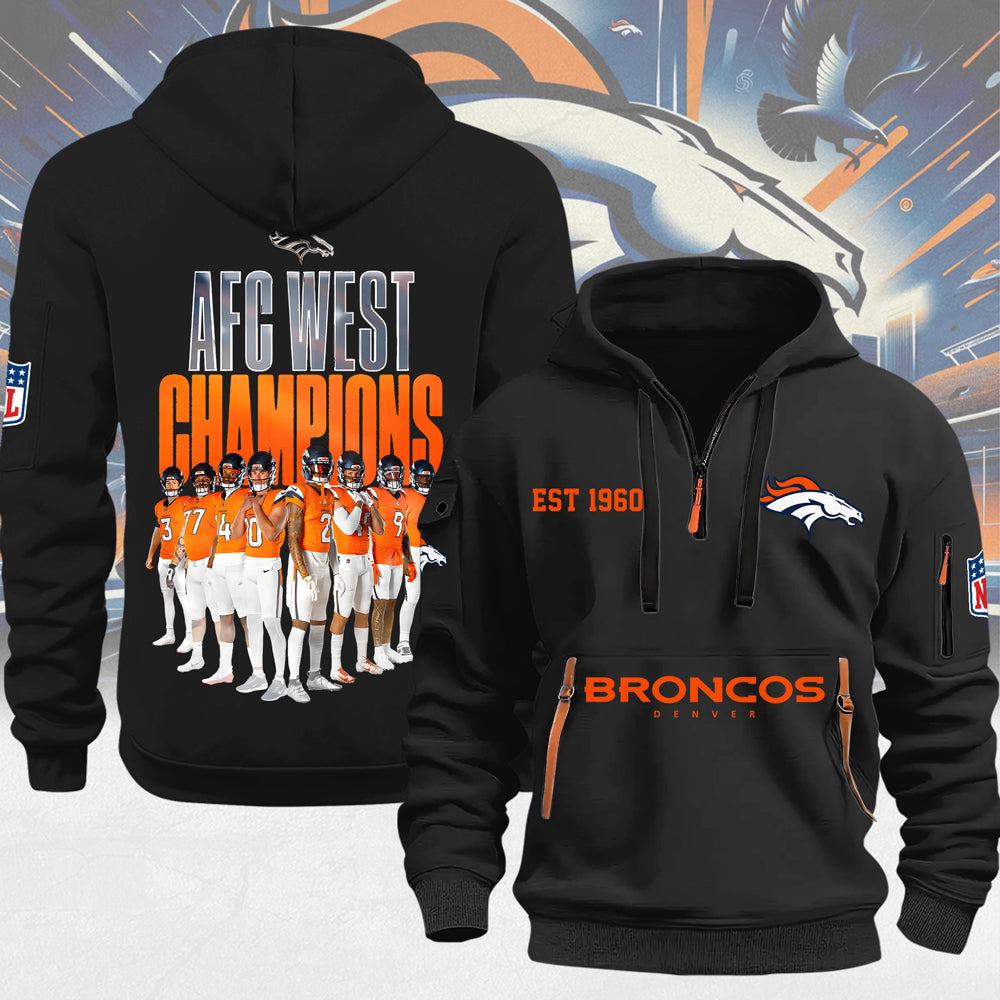 Denver Broncos 2025 AFC West Champions 2D Quarter Zip Hoodie – MAITM14259