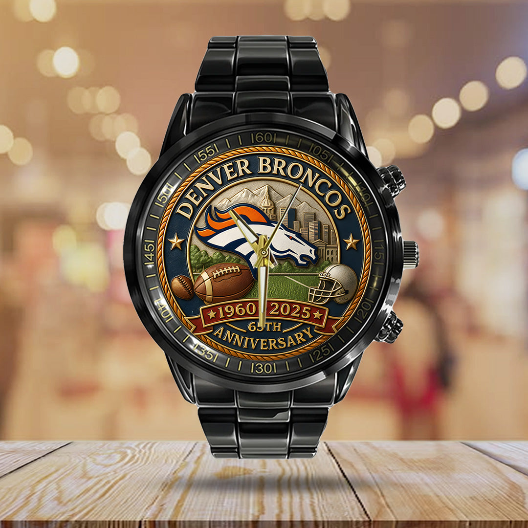 Denver Broncos 65th Anniversary 2025 Black Stainless Steel Watch – TANTN16141