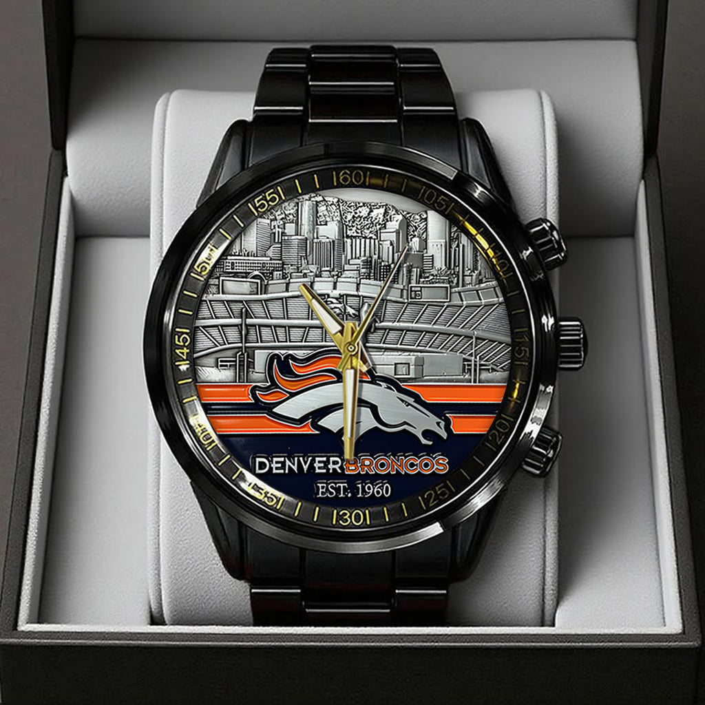 Denver Broncos Black Stainless Steel Watch – TANTN19406