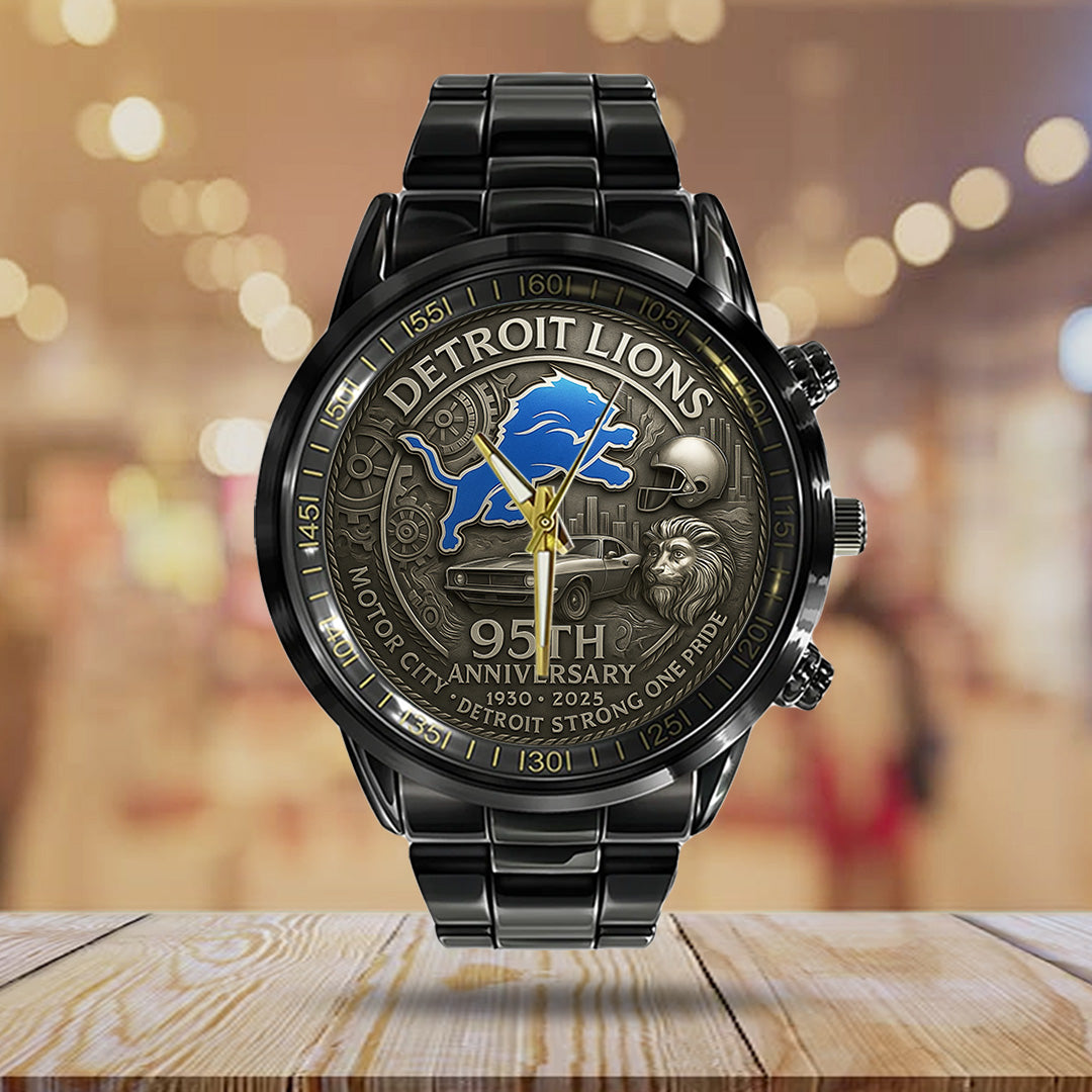 Detroit Lions 95th Anniversary 2025 Black Stainless Steel Watch – TANTN16206
