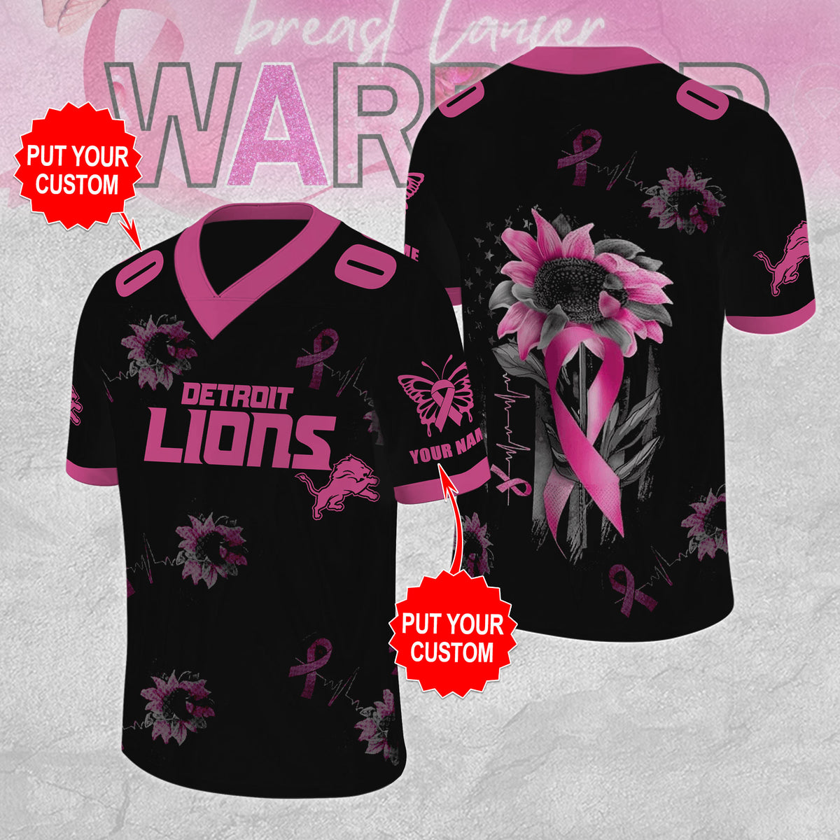Personalized Detroit Lions x Breast Cancer Awareness 3D Football Jersey – MAITM12845