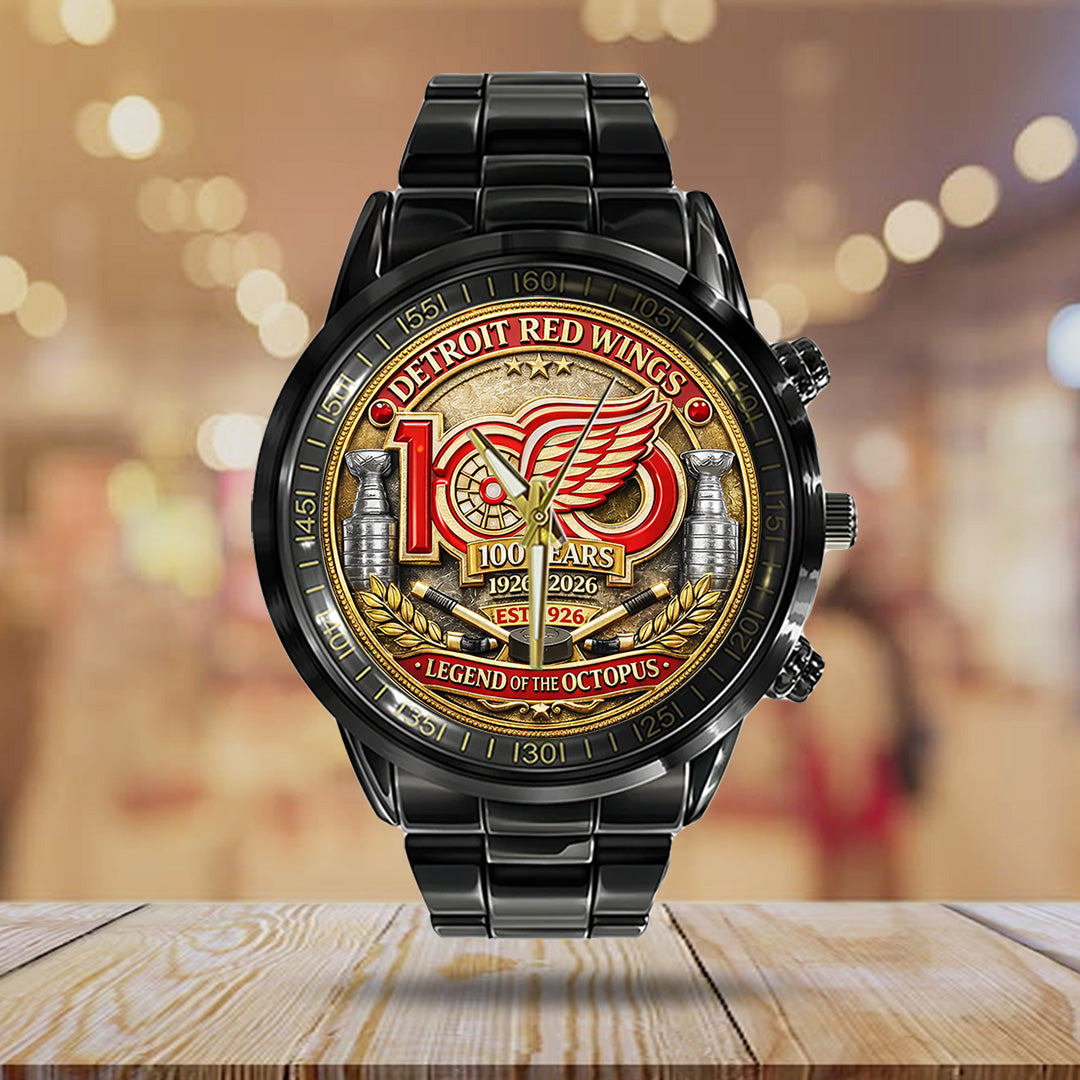 Detroit Red Wings 100th Anniversary Black Stainless Steel Watch – TANTN21495