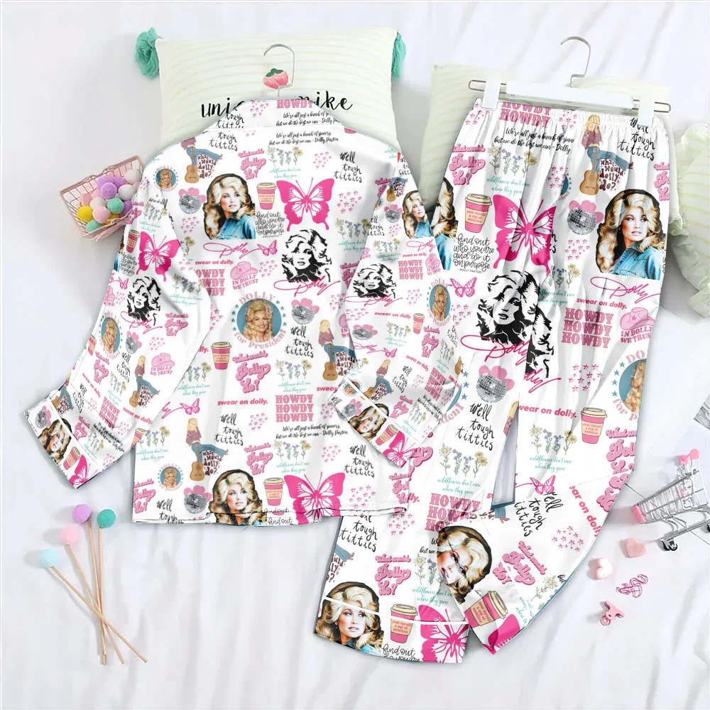 Dolly Parton Satin Pajama Set with Piping – TMTHU9109