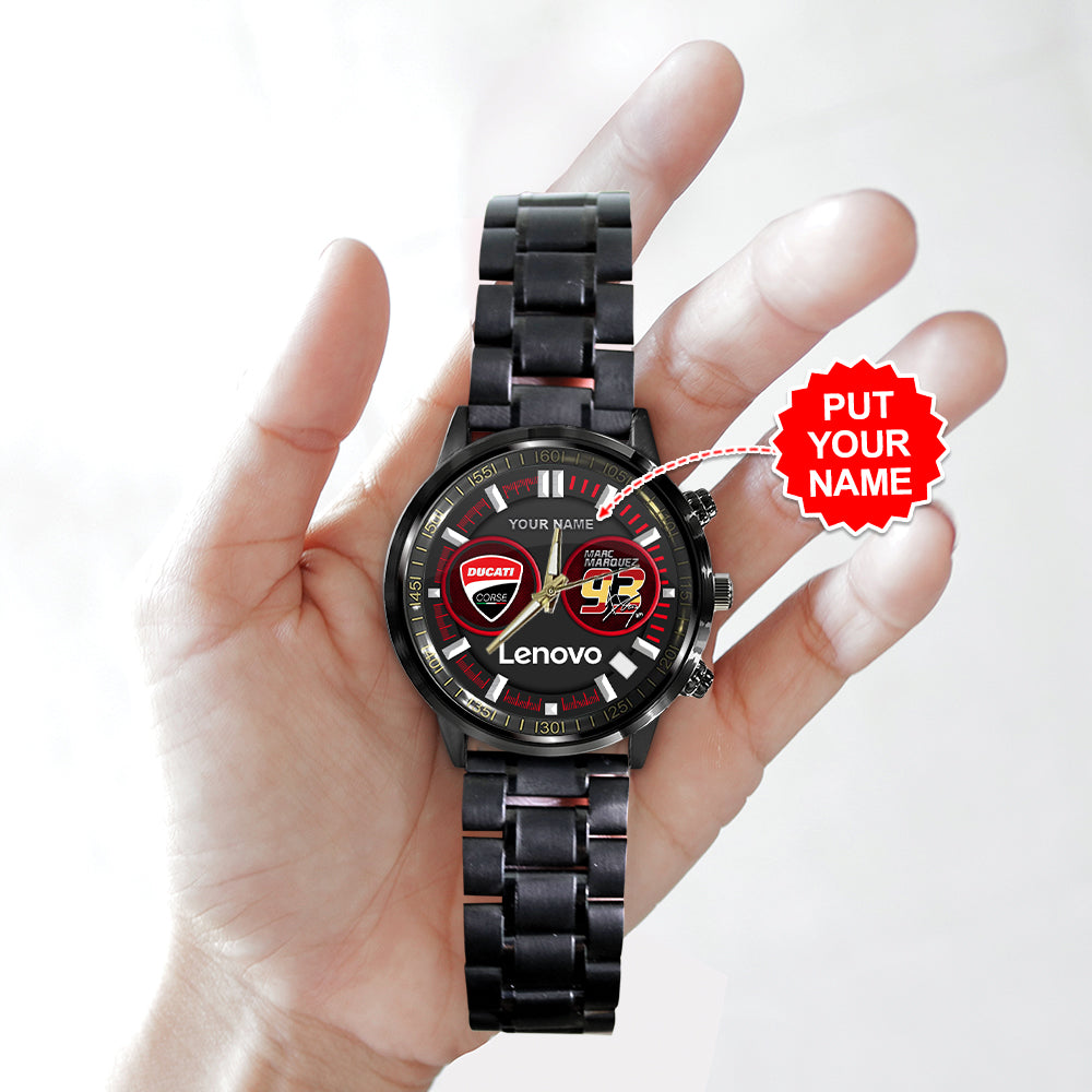 Personalized Ducati Lenovo Team x Marc Márquez Black Stainless Steel Watch – HOATT 9208