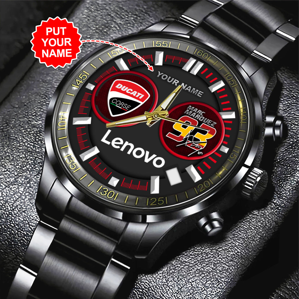 Personalized Ducati Lenovo Team x Marc Márquez Black Stainless Steel Watch – HOATT 9208