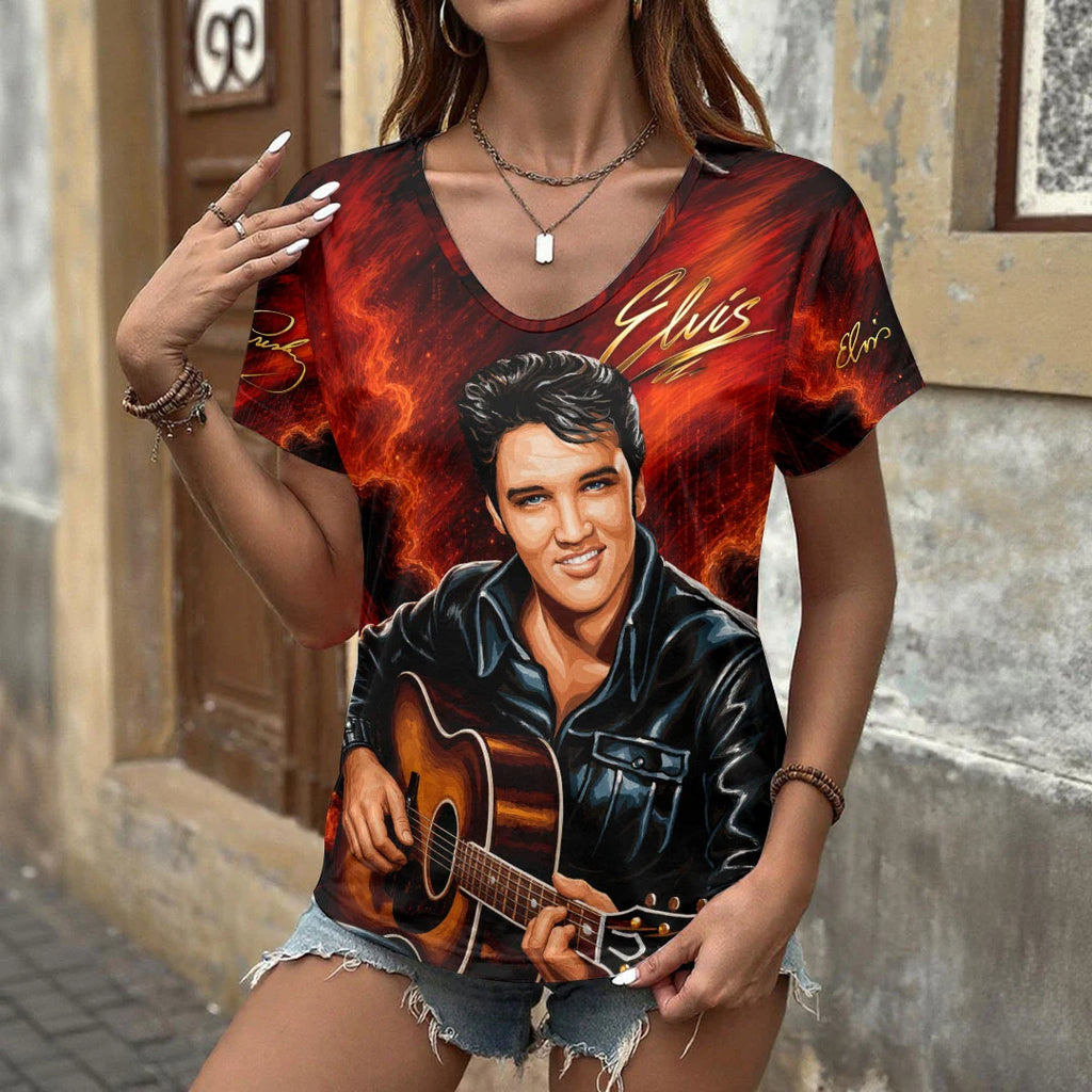Elvis Presley 3D Women's V-Neck T-Shirt – HOATT20961