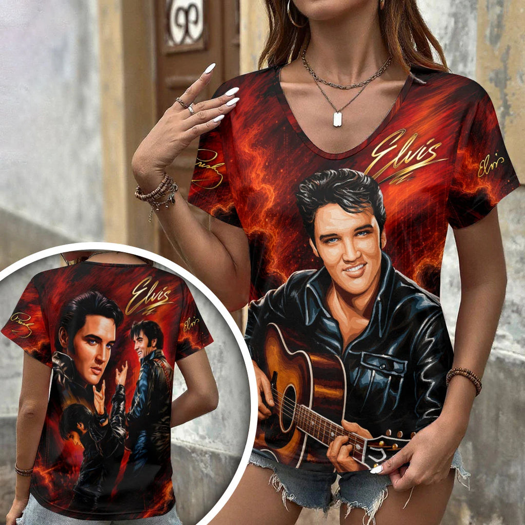 Elvis Presley 3D Women's V-Neck T-Shirt – HOATT20961