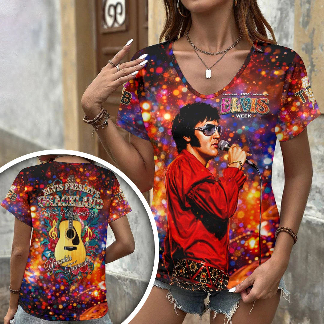 Elvis Presley 3D Women's V-Neck T-Shirt – HOATT21277