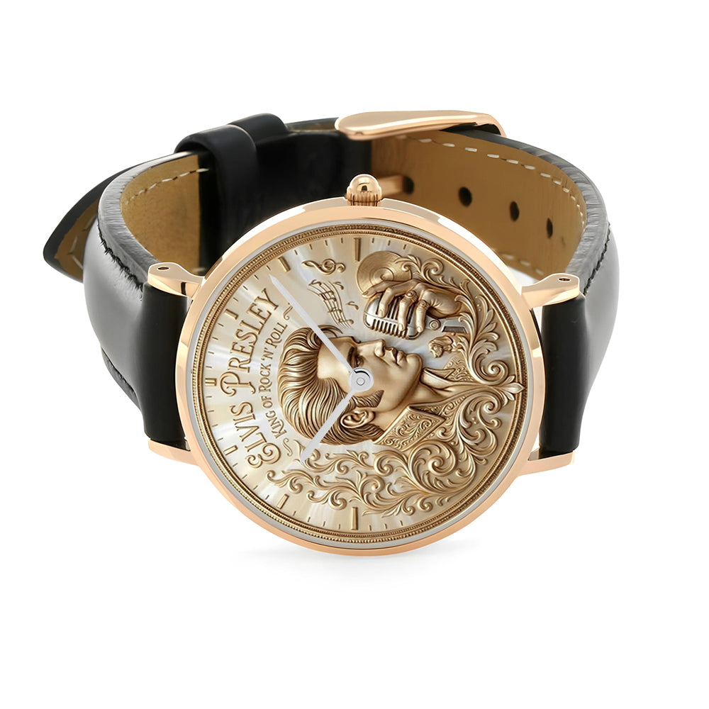 Elvis Presley Black Stitched Leather Watch – TMTHU7188