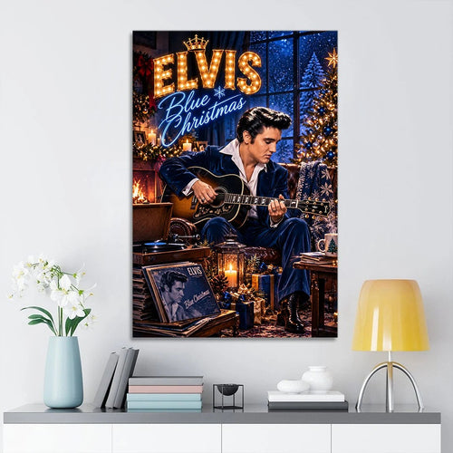 Elvis Presley Blue Christmas Rectangle Canvas With Inner Frame – TANTN26071