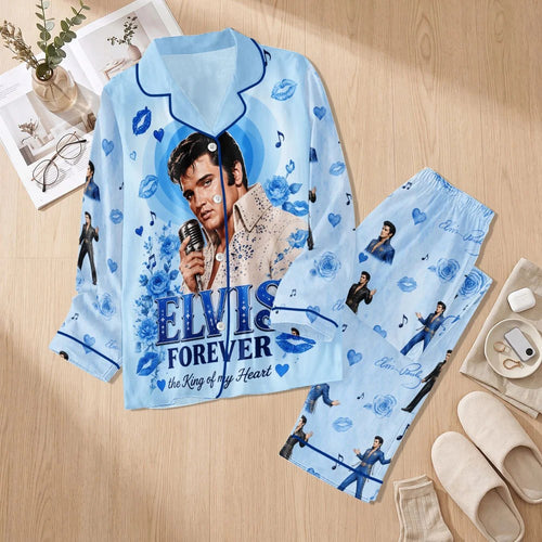 Elvis Presley Satin Pajama Set with Piping – TMTHU9984