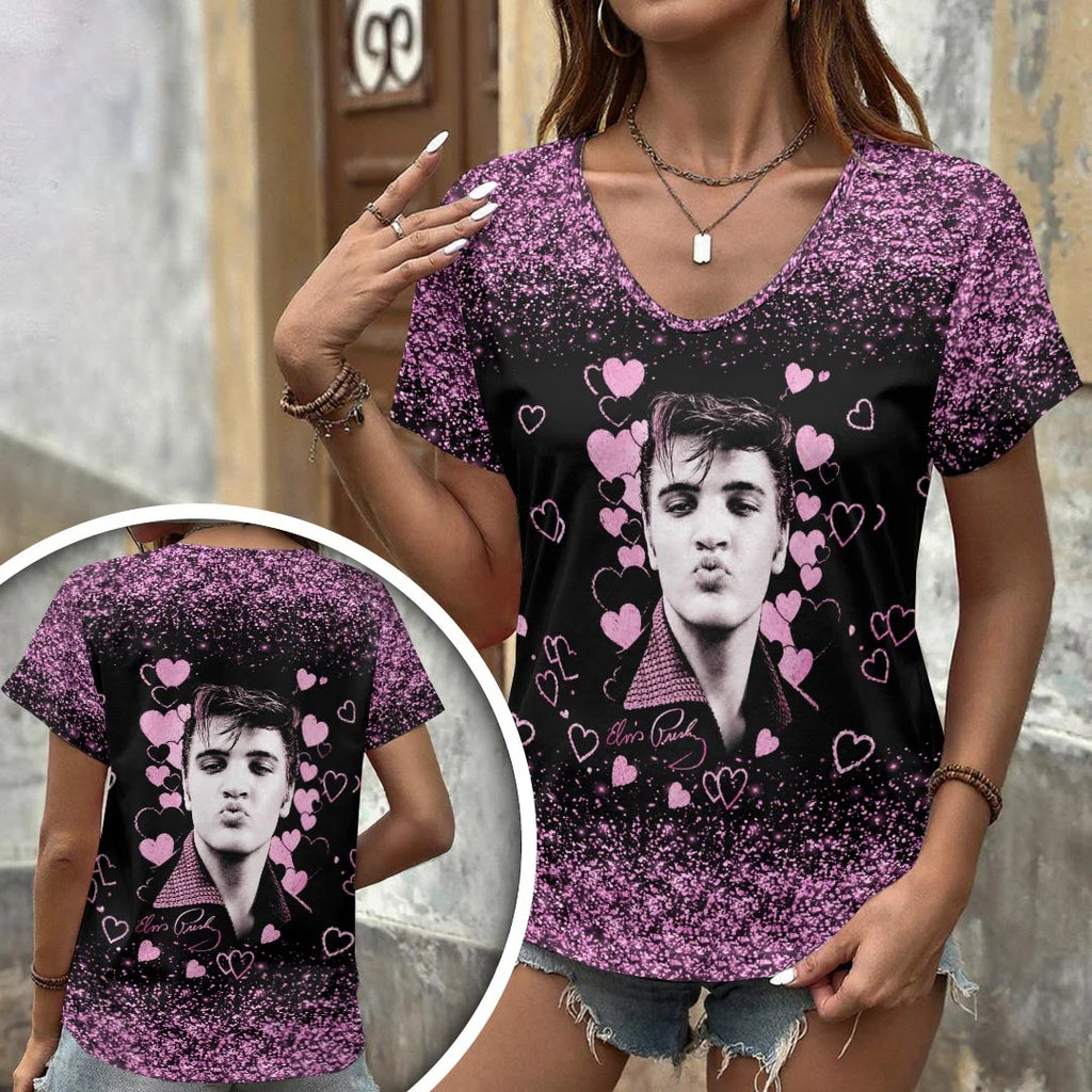 Elvis Presley 3D Women's V-Neck T-Shirt – HOATT21355
