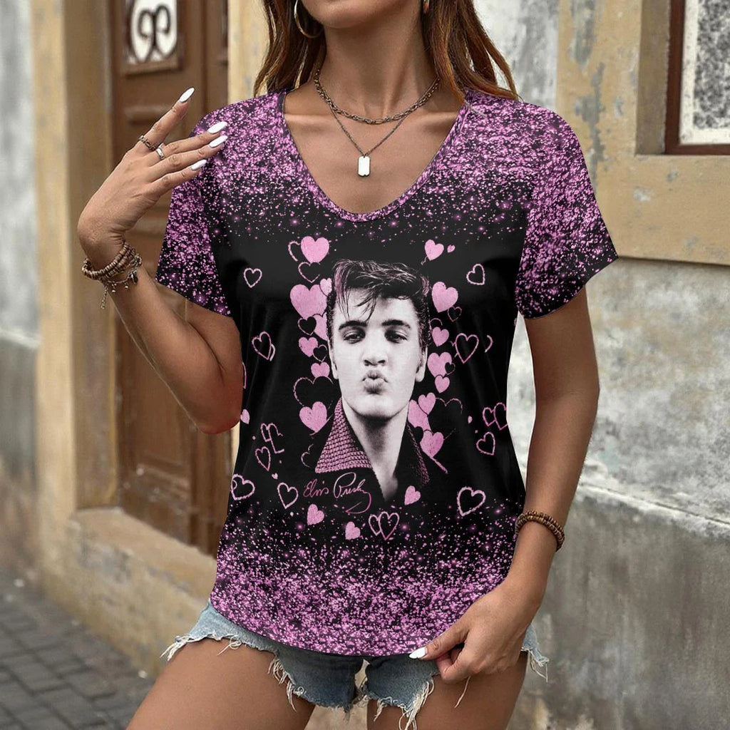 Elvis Presley 3D Women's V-Neck T-Shirt – HOATT21355