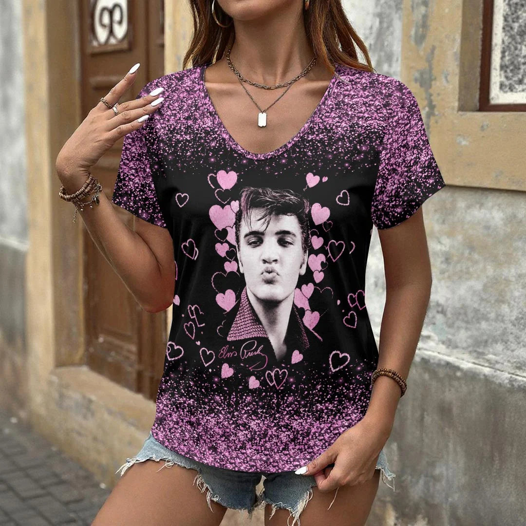 Elvis Presley 3D Women's V-Neck T-Shirt – HOATT21355