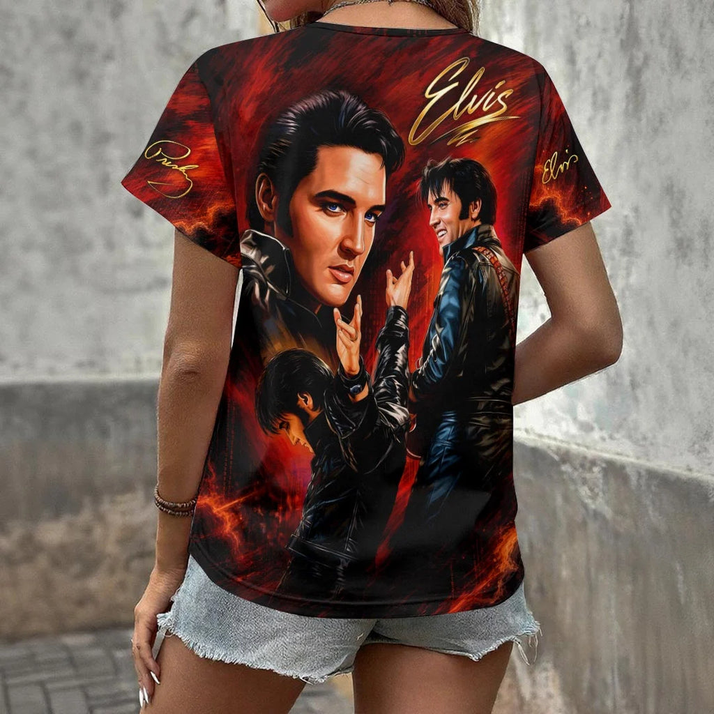 Elvis Presley 3D Women's V-Neck T-Shirt – HOATT21151