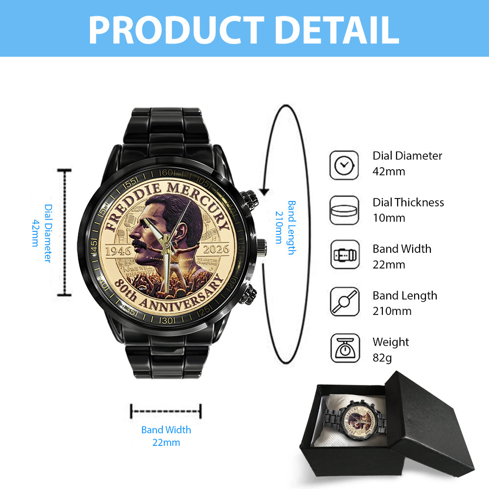 Freddie Mercury 80th Anniversary 2026 Black Stainless Steel Watch – TMTHU5537