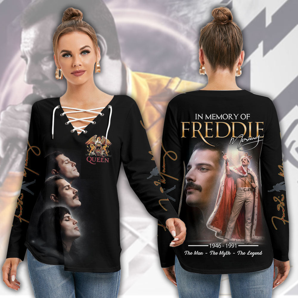 Freddie Mercury Women's Long Sleeve Neckline Tie Sweatshirt – MAITM15099