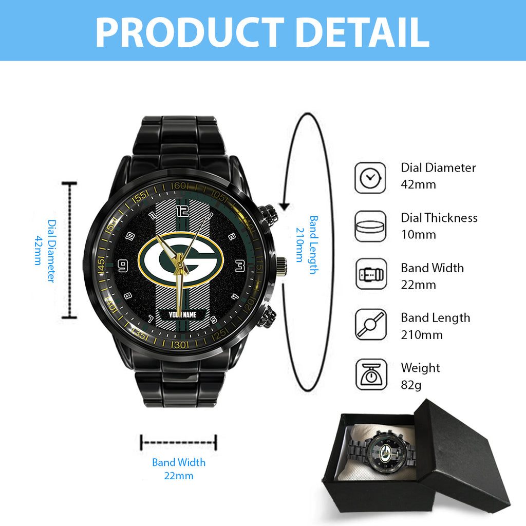 Personalized Green Bay Packers Black Stainless Steel Watch – TANTN16015
