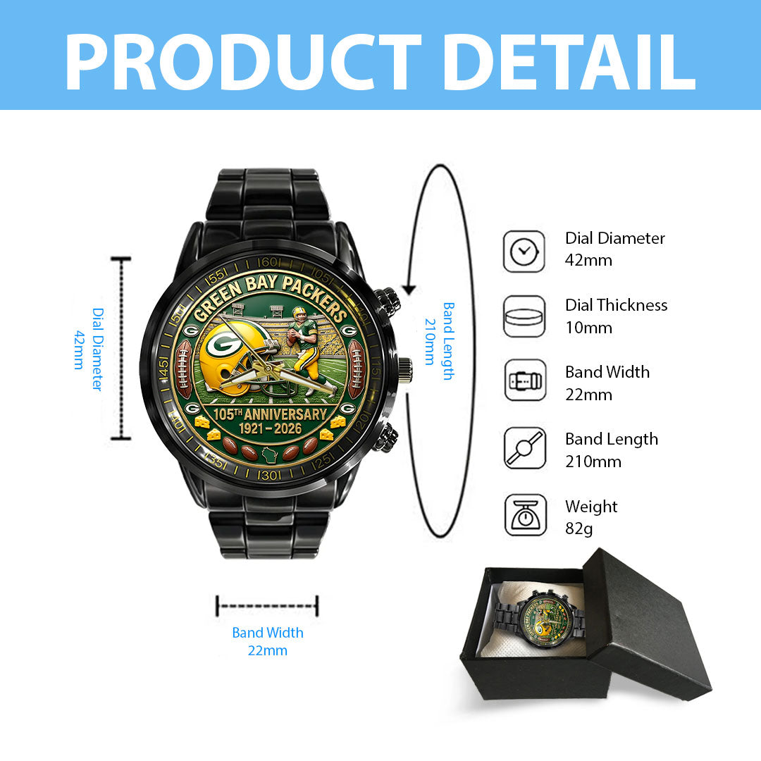 Green Bay Packers 105th Anniversary Black Stainless Steel Watch – HOATT15220