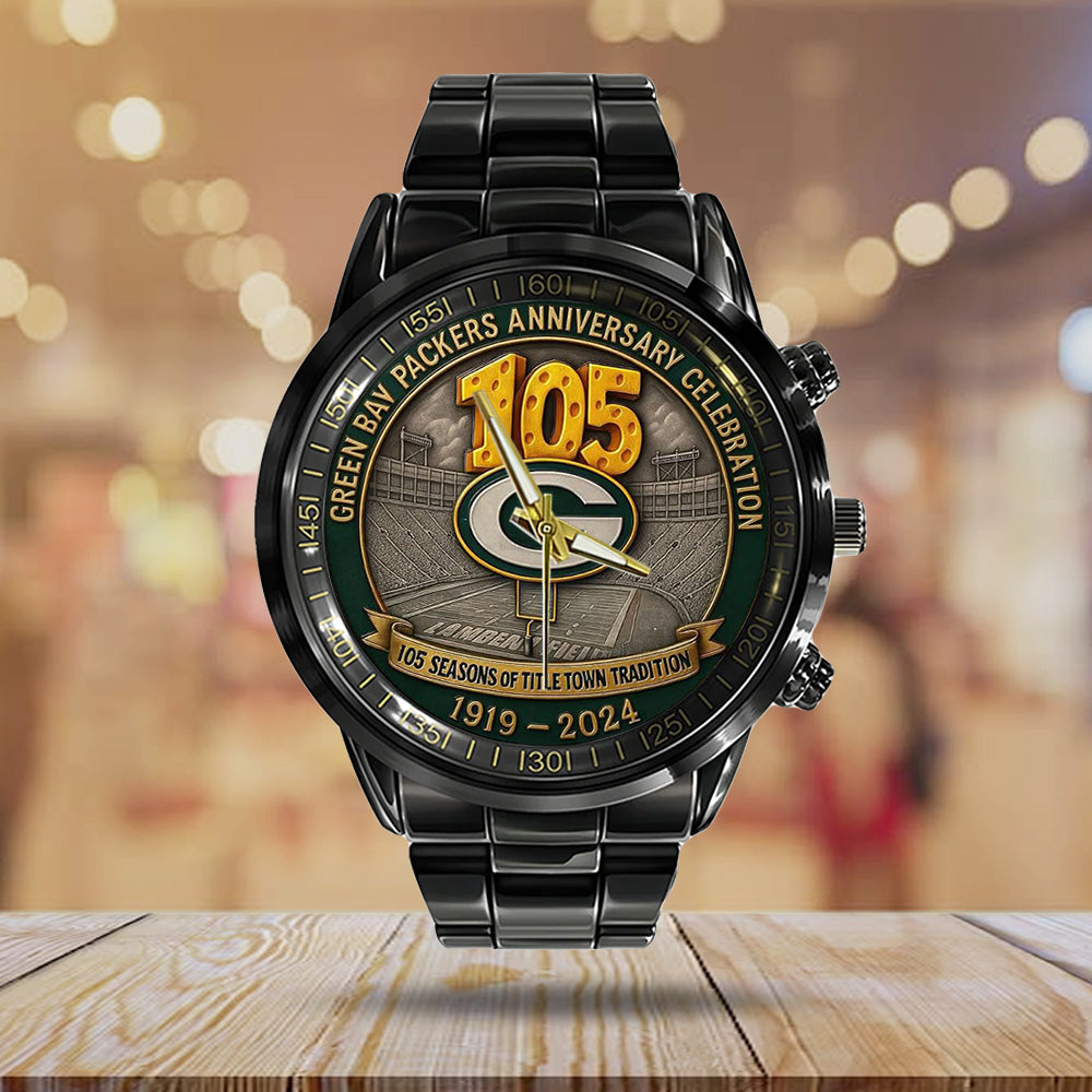 Green Bay Packers Black Stainless Steel Watch – TANTN16833