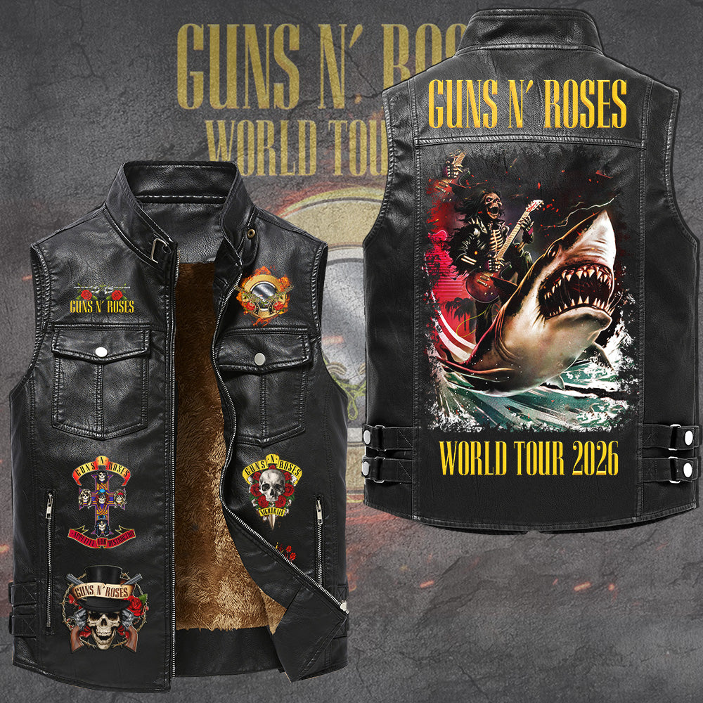 Guns N' Roses Tour 2026 Premium 2D Sleeveless Leather Vest – GNE6778