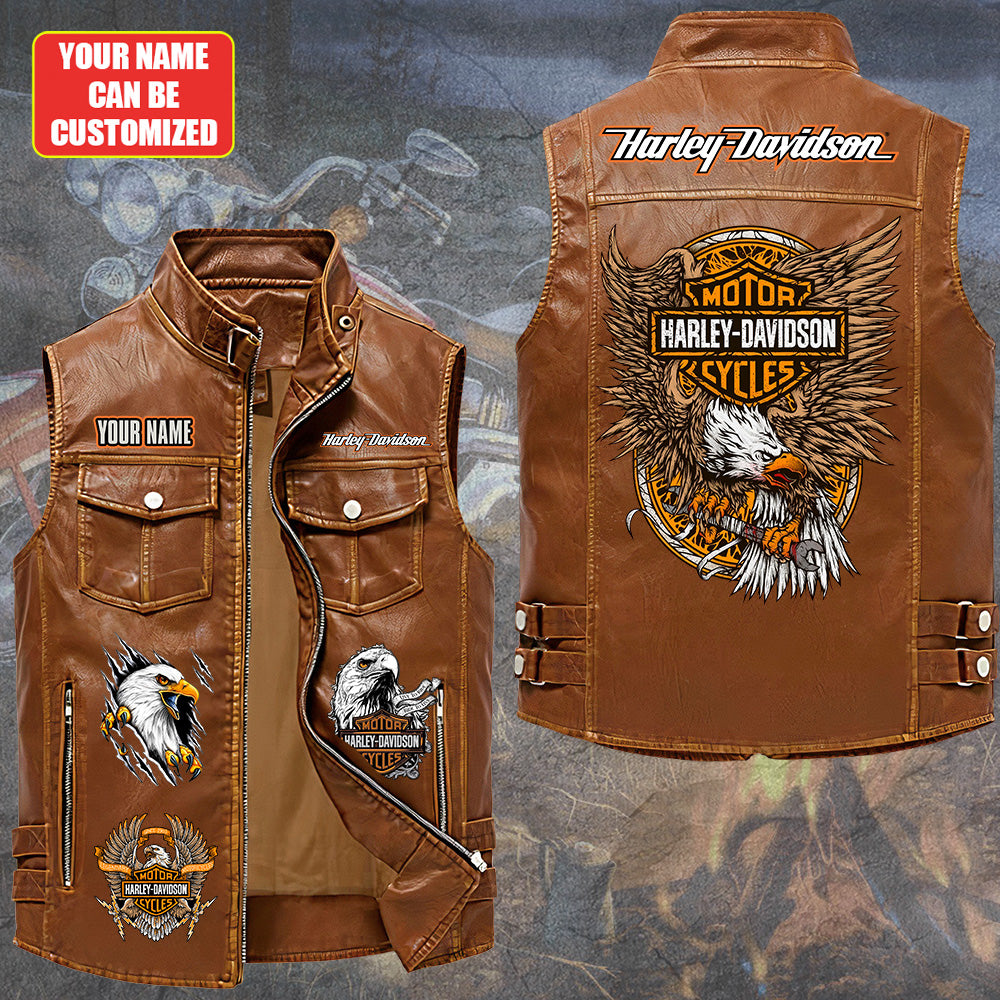 Personalized Harley Davidson Premium 2D Sleeveless Leather Vest – GNE8018