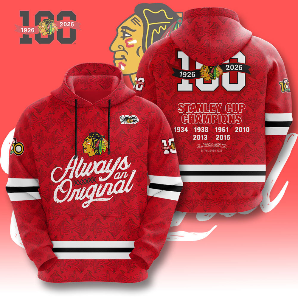 Chicago Blackhawks 100th Anniversary 2026 3D Apparel – GNE4344