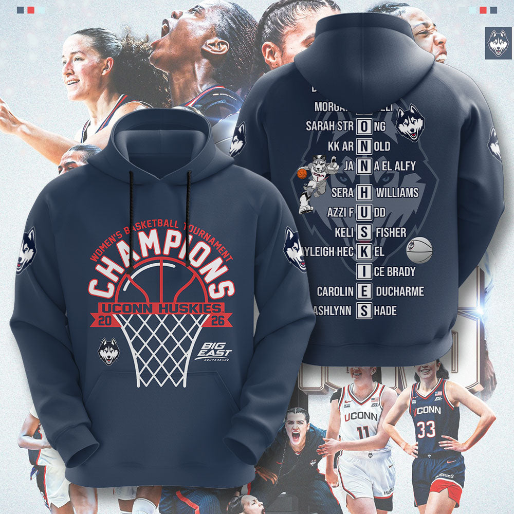 UConn Huskies Women's Basketball 2026 Big East Champions 3D Apparel – GNE5399