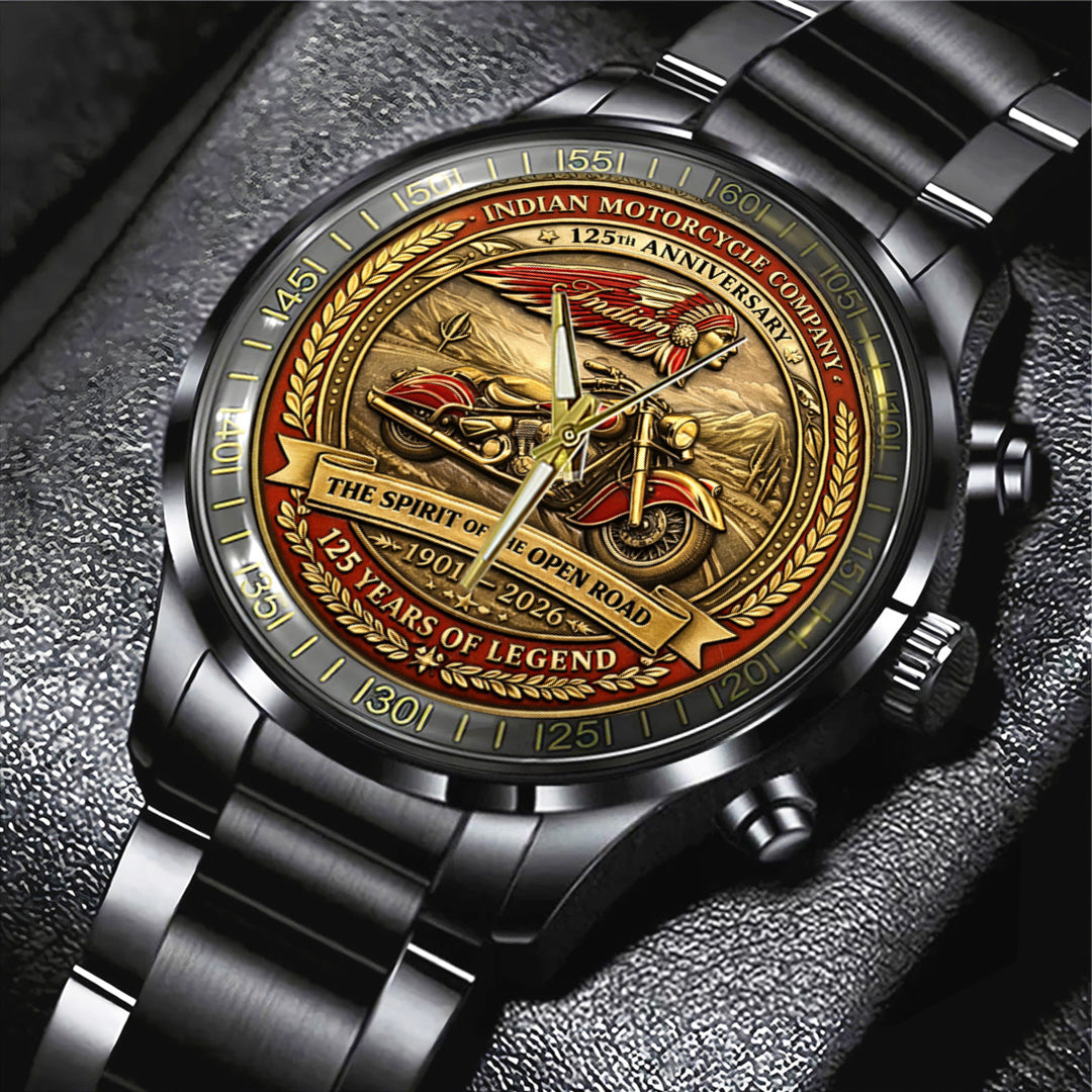Indian Motorcycle 125th Anniversary Black Stainless Steel Watch – TANTN21660