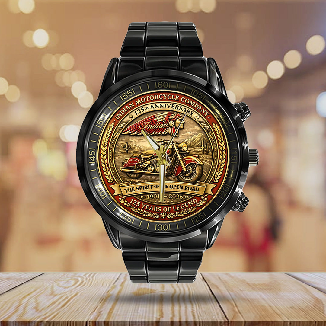 Indian Motorcycle 125th Anniversary Black Stainless Steel Watch – TANTN21660