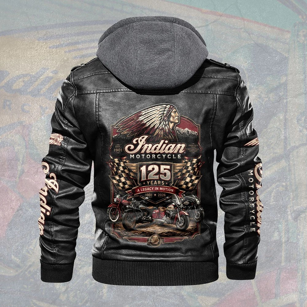 Indian Motorcycle 125th Anniversary 2D Leather Hooded Jacket – TMTHU9786