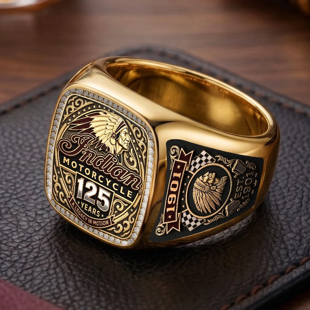 Indian Motorcycle 125th Anniversary 3D Engraved Ring – TMTHU9787