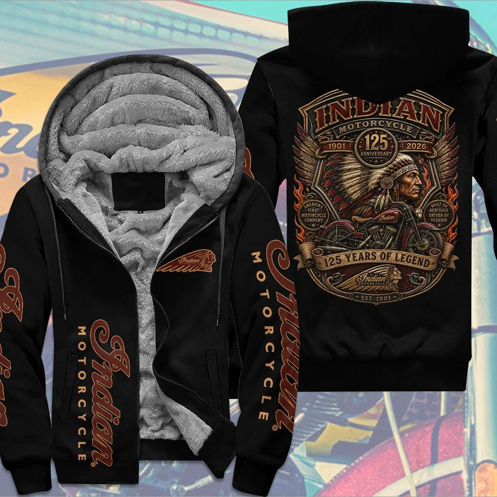 Indian Motorcycle 125th Anniversary 3D Fleece Zip Hoodie – TMTHU9254