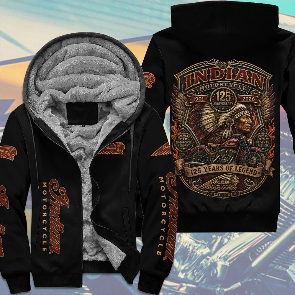 Indian Motorcycle 125th Anniversary 3D Fleece Zip Hoodie – TMTHU9789