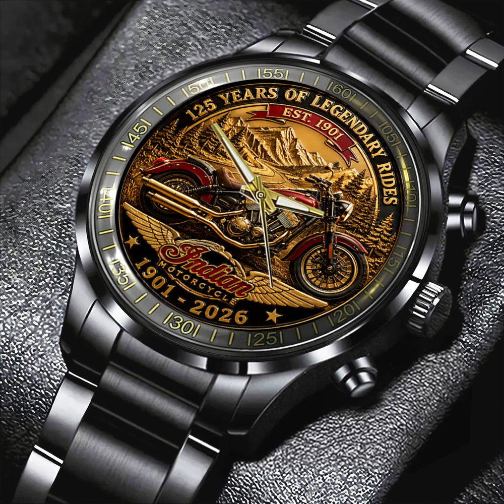 Indian Motorcycle 125th Anniversary Black Stainless Steel Watch – TMTHU8098