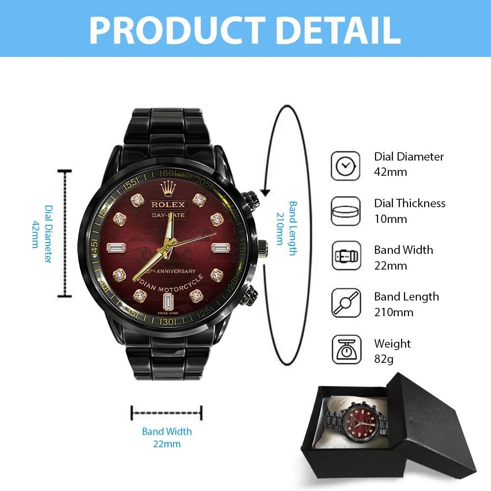 Indian Motorcycle 125th Anniversary Black Stainless Steel Watch – TMTHU8585