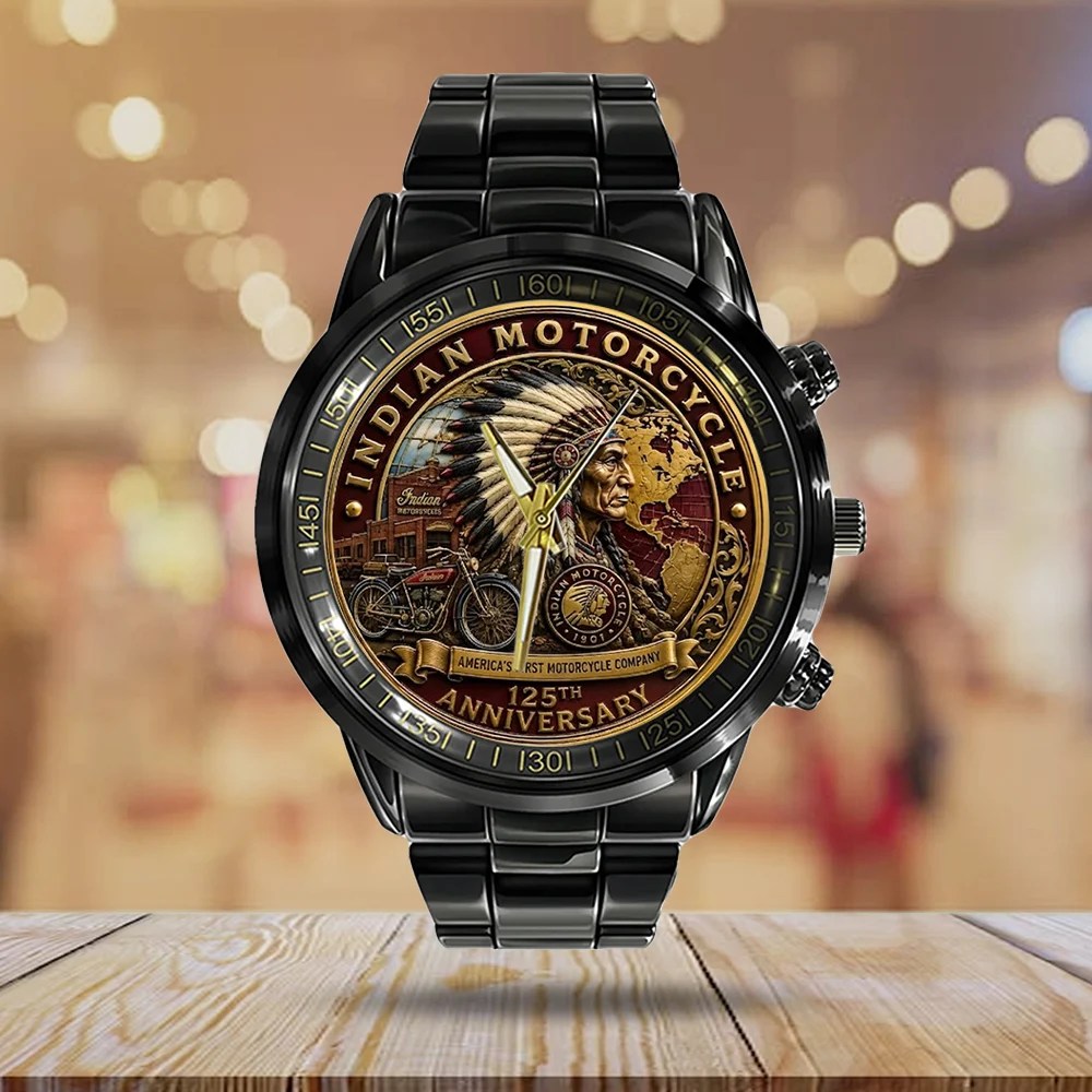 Indian Motorcycle 125th Anniversary Black Stainless Steel Watch – TMTHU8597