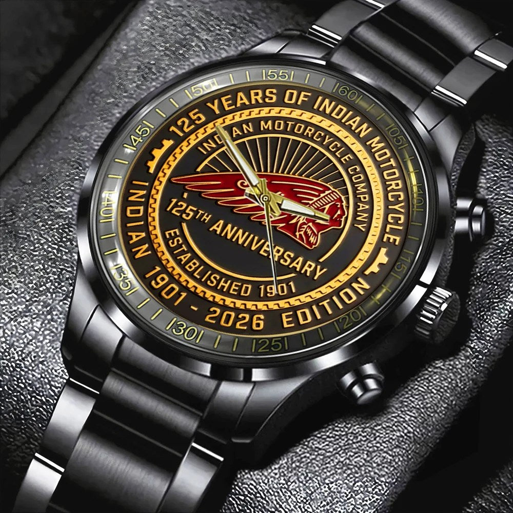 Indian Motorcycle 125th Anniversary Black Stainless Steel Watch – TMTHU8645
