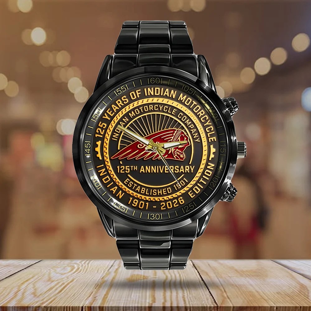 Indian Motorcycle 125th Anniversary Black Stainless Steel Watch – TMTHU8645